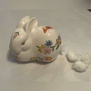 Prestige Vintage Ceramic Bunny Cotton Ball Disp with Hand-Painted Floral Detail